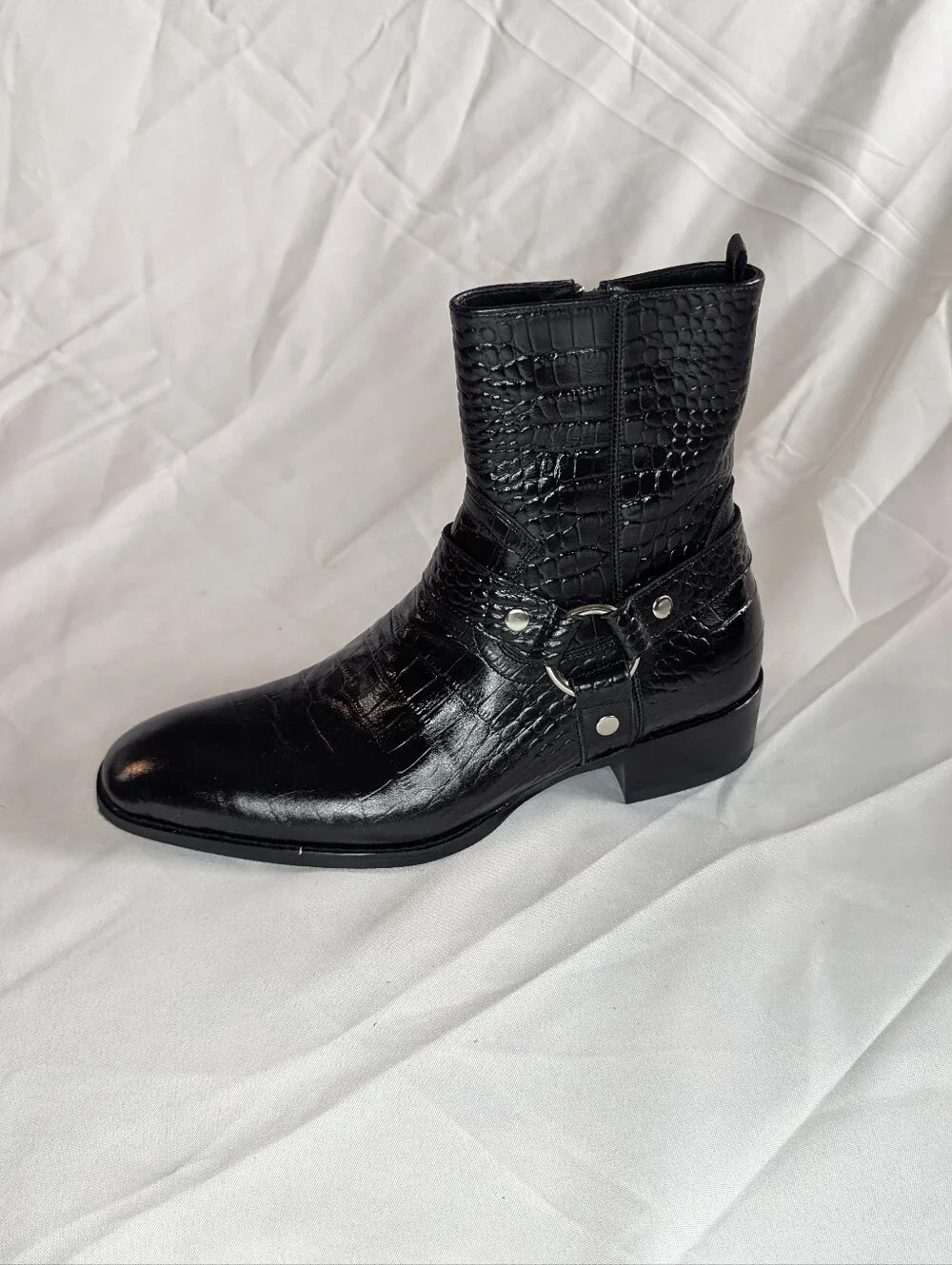 Saint Laurent Black Croc-Embossed Harness Western Boot - Picture 13 of 13